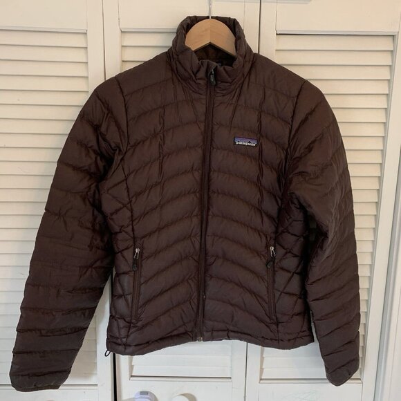 Patagonia Jackets & Blazers - Patagonia Goose Down Womens XS Brown Full Zip Sweater Puffer Jacket Quilted FLAW